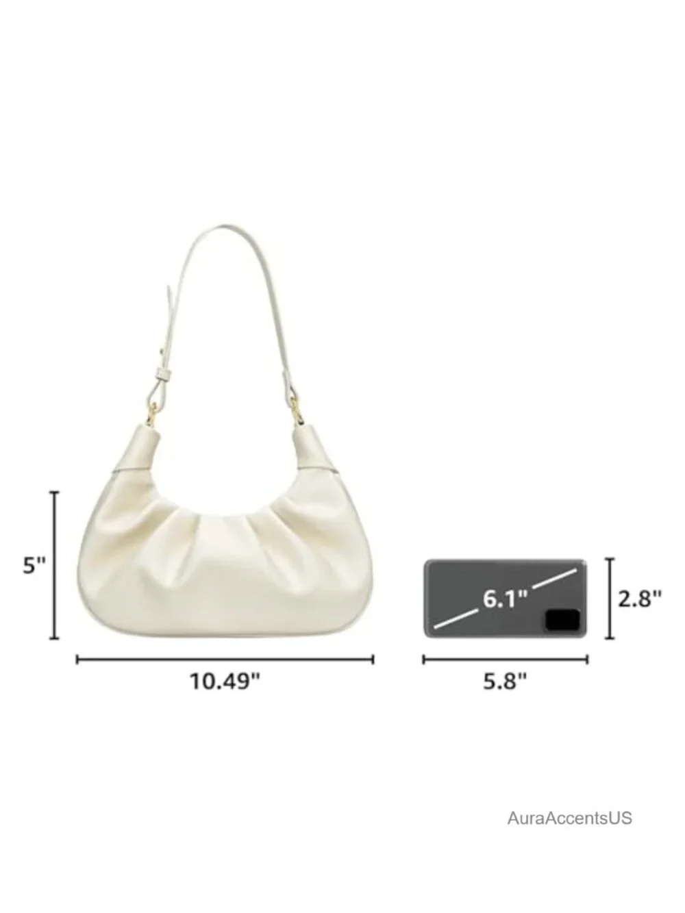 Crescent Hobo Shoulder Bag Ruched Leather Purse Handbag for Women